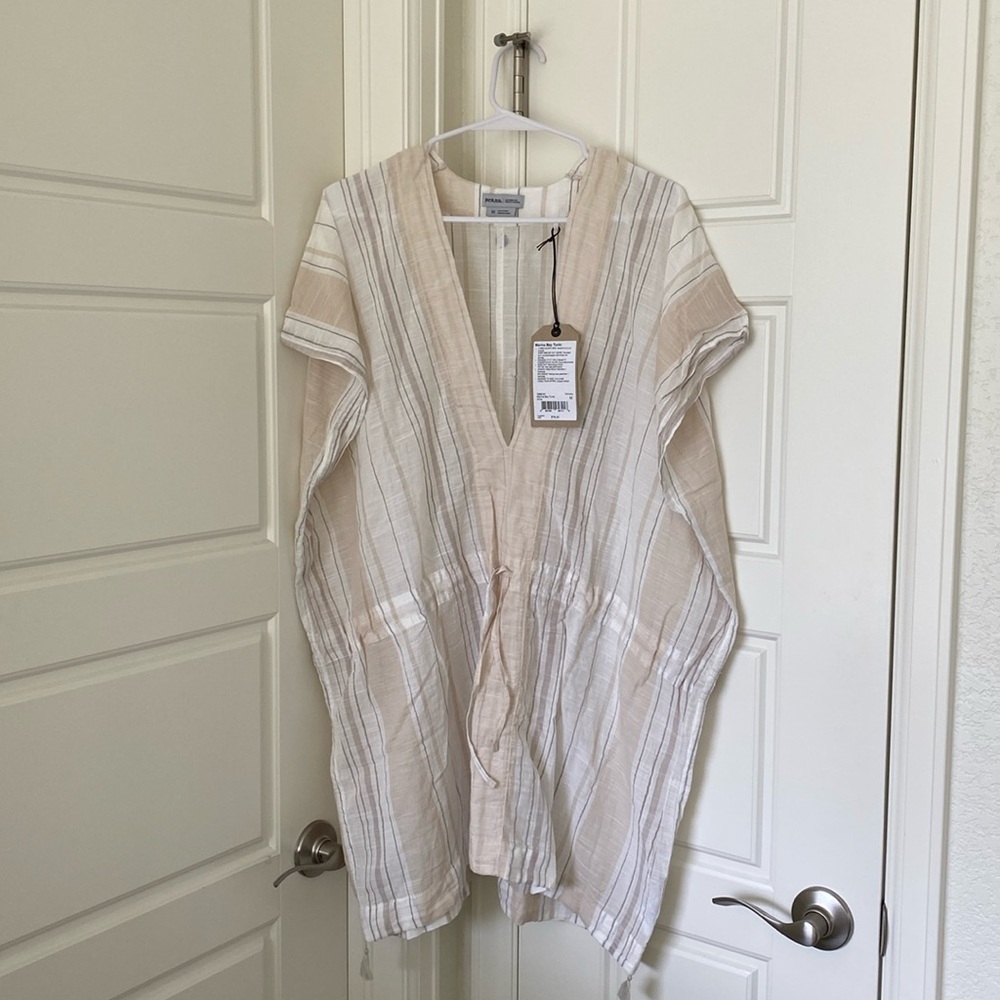 Brand new with tags - Prana swim cover.  Medium. Tan  & cream. Organic cotton - Picture 2 of 7